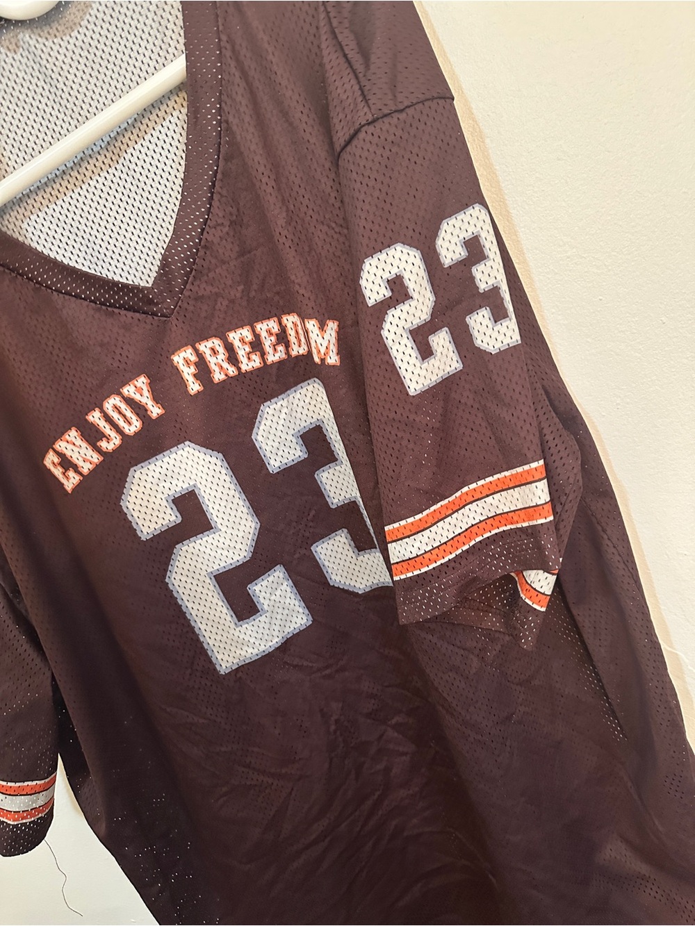 Men's Brown Mesh Sports Jersey Shirt with '23' Graphic